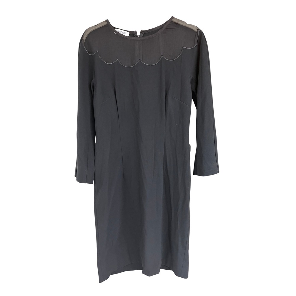 Moschino Cheap and Chic Black Long Sleeve Scalloped Sheer Yoke Dress Size 8